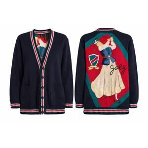 Vintage Liz Sport Golf Intarsia Knit Cardigan Sweater Size Small | Ramie Cotton